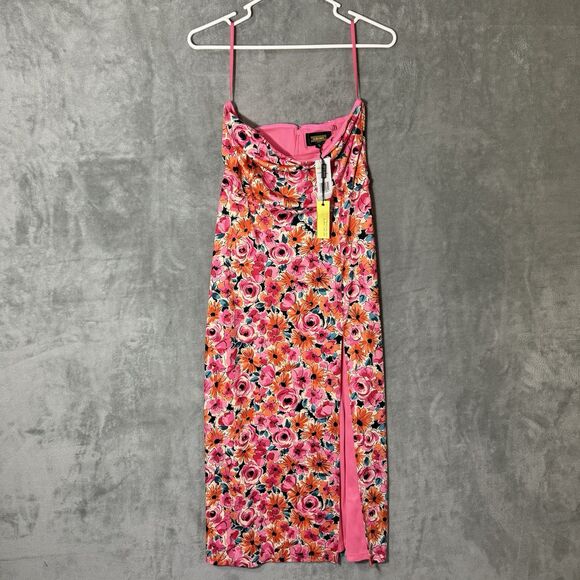 NWT Alexia Admor Dress 4 Strapless Pink Floral Slit Spring Feminine Bloomcore - Picture 2 of 14